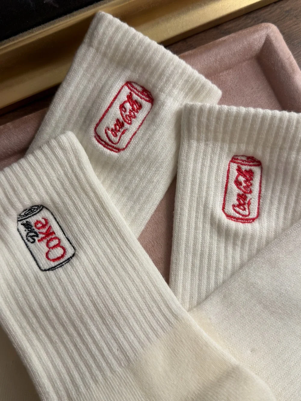 Diet Coke Embroidered White Crew Socks - Classic Logo